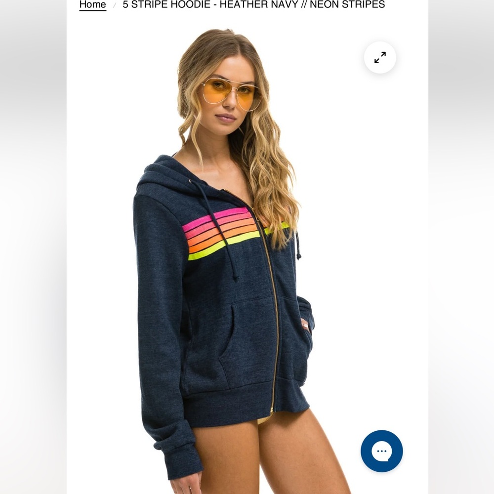 NWT Aviator nation 5 stripe zip up NAVY hoodie neon rainbow. Small